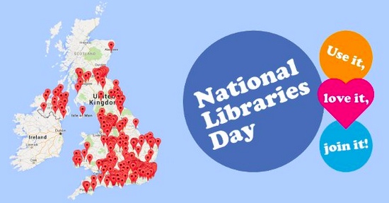 National Libraries Day logo and map of events