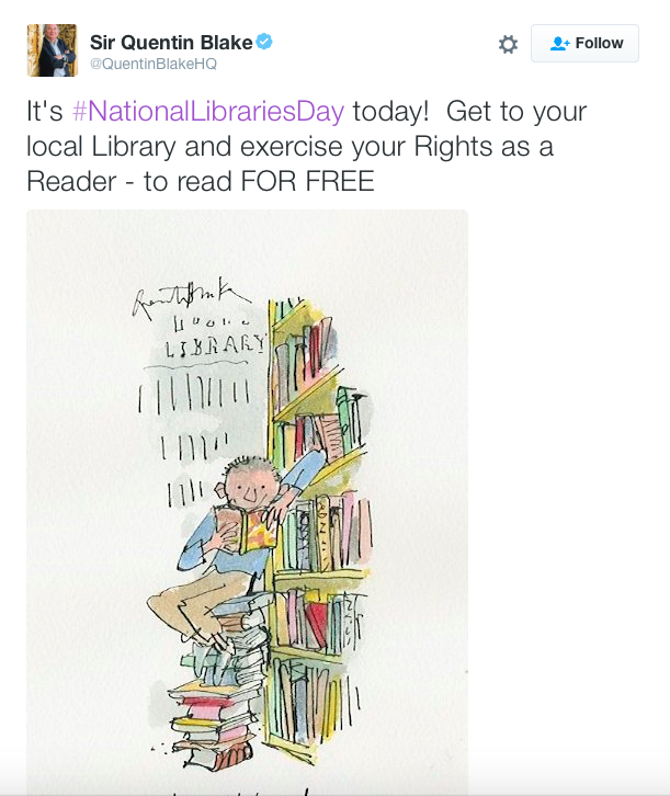 Illustration from Quentin Blake for National Libraries Day