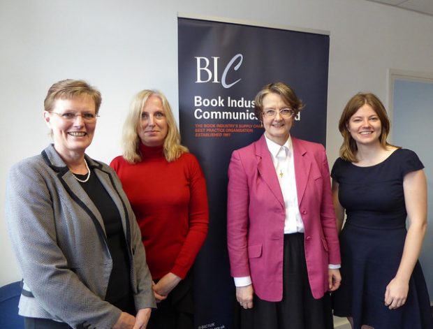 Sue (left) meeting representatives from Book Industry Communications. Next to her are Karina Luke (Executive Director, BIC) and Catherine Cook (Chair of the BIC libraries committee). The Taskforce’s Charlotte Lane is on the right. Photo credit: Julia Chandler/Libraries Taskforce