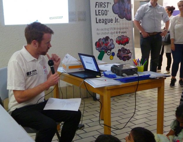 Delivering a First LEGO league session. Photo credit: xx