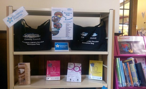 Resource bags produced by Cumbria libraries to support their dementia friends work. Photo credit: Kathy Settle/Libraries Taskforce