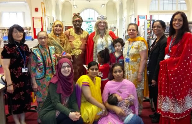 A variety of local dress in Foleshill library: celebrating diversity. Photo credit: Coventry libraries.