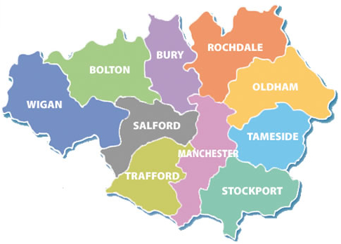 Map of the authorities included in Greater Manchester
