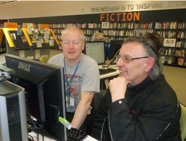 Ian with ReCom buddy Stephen, in Chelmsley Wood library. Photo credit: ReCom