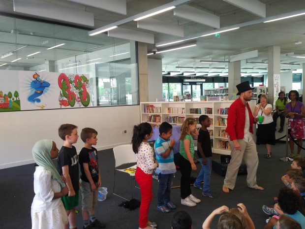 Children taking part in the performance of The Twits at the Library at Willesden Green. Photo credit: Zoe English/Brent Culture Service