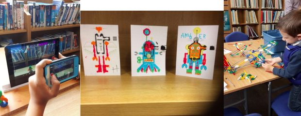L-R: Stop motion animation, Electric Paint Robot Cards, K-Nex. All images credit: Dudley libraries