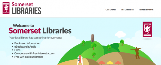 screenshot of Somerset libraries website showing a graphic with a hill