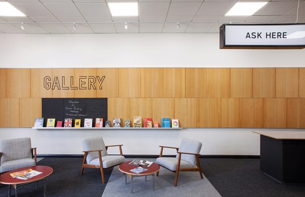 The new Library at Stanmore. A modern gallery space to welcome visitors and exhibit local art. Photo credit: Max Creasy.