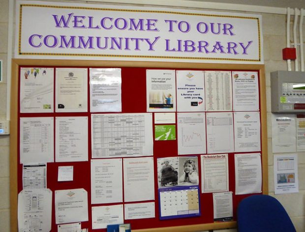 Noticeboard in Minchinhampton community library. Photo credit: Julia Chandler/Libraries Taskforce