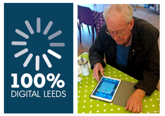 100% Digital Leeds logo, and Mike, one of the schemes members.