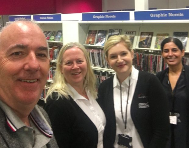 Kim Bromley Derry and colleagues in Stratford library. 