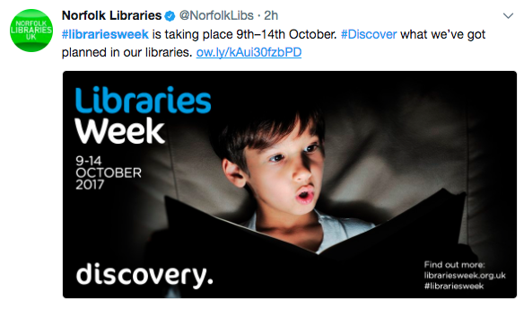 screenshot of tweet, showing Libraries week poster