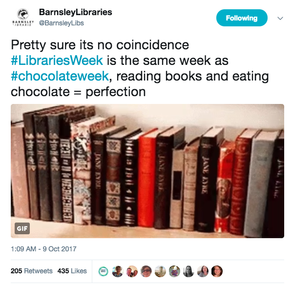 screenshot of Barnsley libraries tweet showing many hundreds of likes and retweets