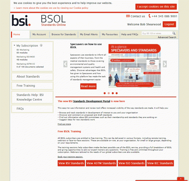 Screenshot of the BSOL homepage
